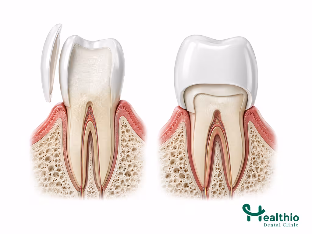 Difference between a dental veneer and a full crown explained